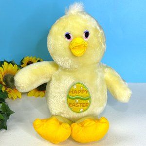 Vintage Hugfun Happy‎ Easter Yellow Duck Chick 15" Soft Plush Stuffed Animal Toy
